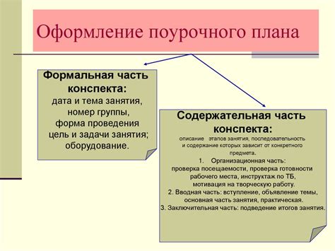 Важность наименования поурочного плана