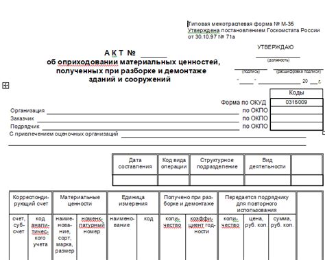 Документация для оприходования материалов