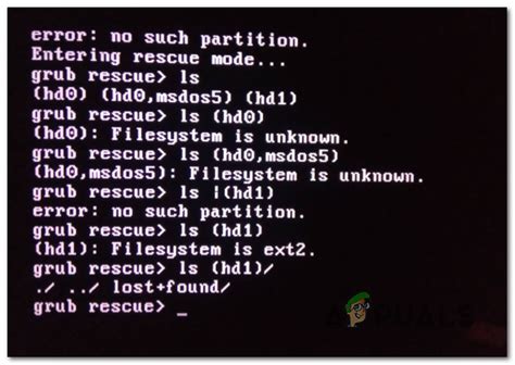 Как исправить ошибку Partition not found в grub rescue