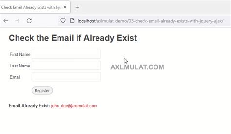 Как предотвратить появление сообщения "Email already exists"?