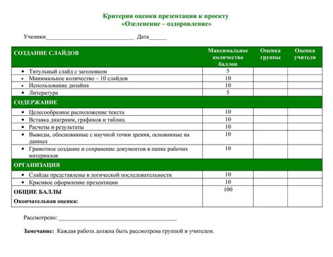 Критерии и оценка