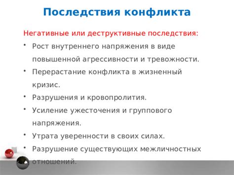 Негативные последствия конфликта для сторон