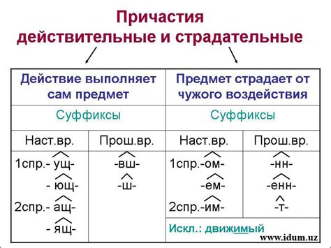 Образование причастий на основе глагола