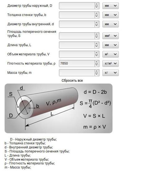 Определение теоретической массы трубы