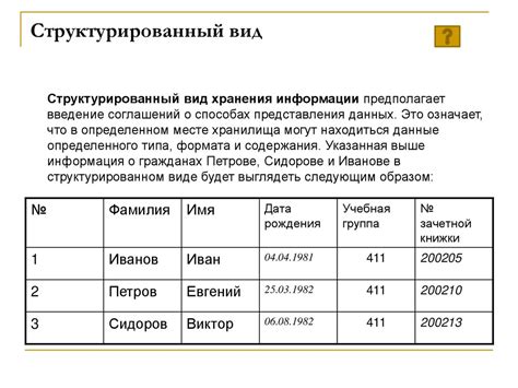 Организация информации в структурированный вид