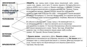 Основные компоненты словаря