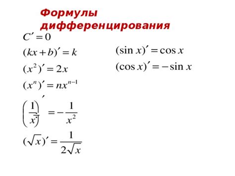 Основные правила дифференцирования