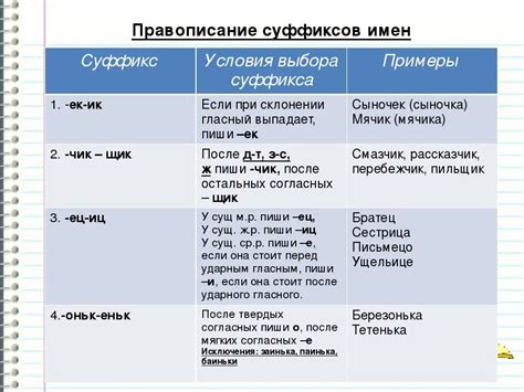 Основные правила правописания суффикса на русском языке