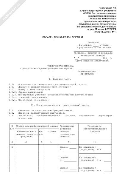 Основные элементы технической справки