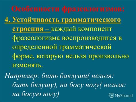 Особенности лексического и грамматического строения фразеологизма