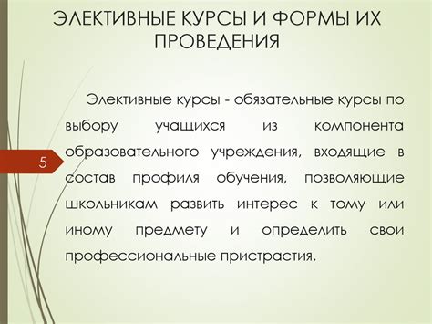 Особенности проведения элективных уроков