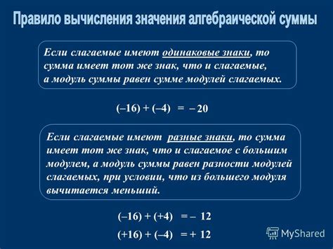 Отрицательный знак алгебраической суммы