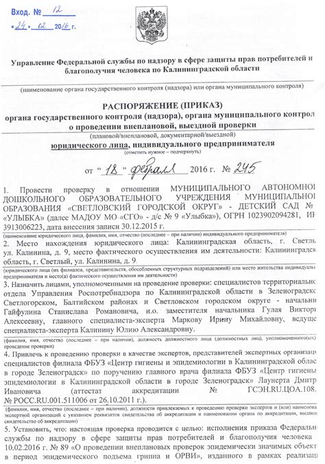 Постановление о проведении проверки