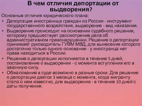 Правовые последствия депортации