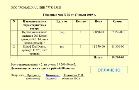 Примеры использования открытого чека