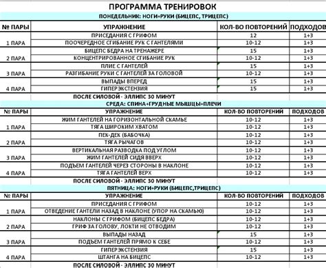 Примеры программ тренировок