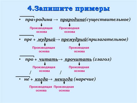 Примеры производящей основы