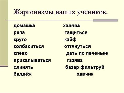 Примеры шерсти жаргона в разных областях