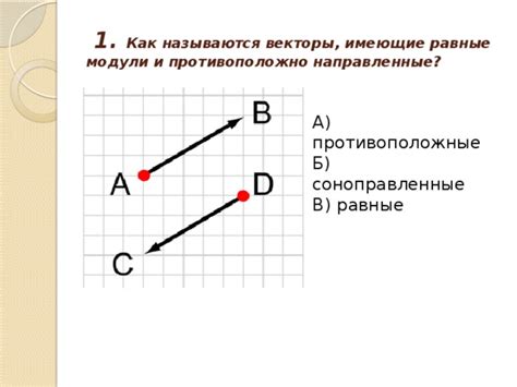 Пример противоположно направленных векторов в математике