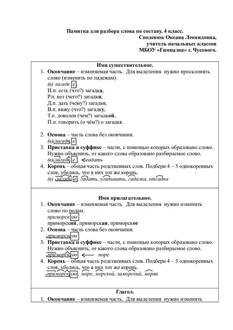 Рекомендации по проведению разбора по составу 4 класс