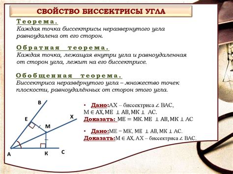 Свойства биссектрисы угла