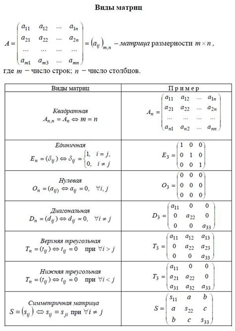 Специальные виды матриц: единичная, нулевая, диагональная