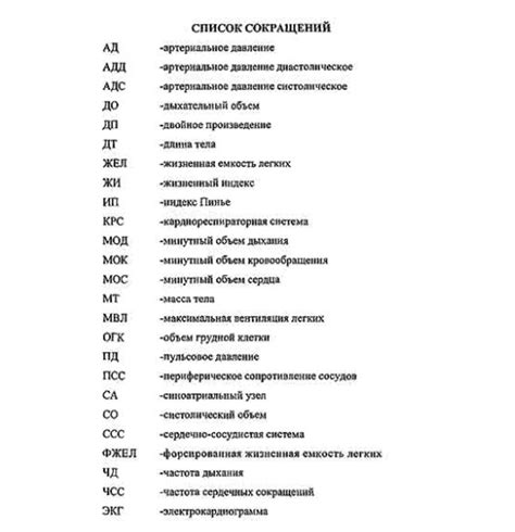 Список используемых сокращений в номерах АСР