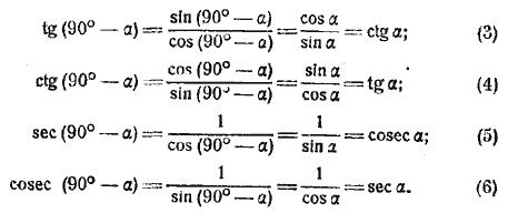 Сходственные функции дополнительных углов равны:
