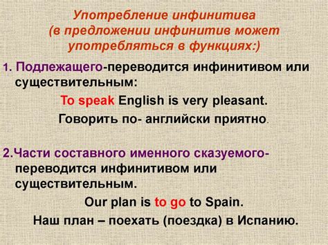 Употребление инфинитива в различных временах