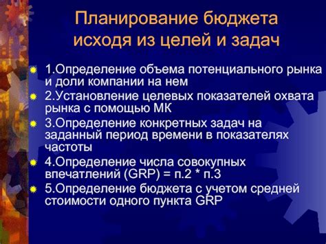 Установление целей и планирование бюджета