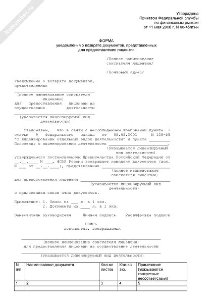 Форма предоставления документов