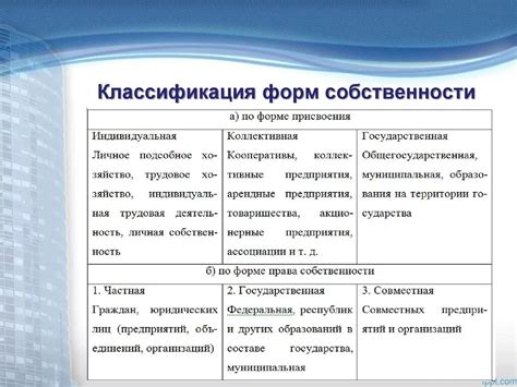 Формы собственности: классификация и характеристики