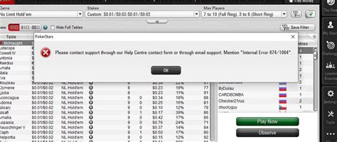 Что такое внутренняя ошибка 674 1064 на PokerStars