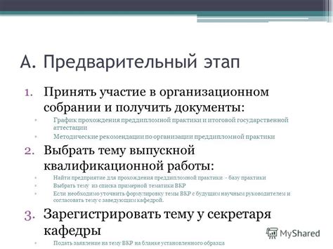 Этапы проведения преддипломной практики